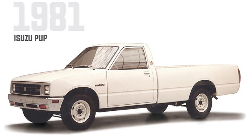 Gammal Isuzu-modell i tidstypisk stil – en påminnelse om pålitlig prestanda genom generationer.